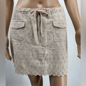 Vintage Frantic Jeans Embroidered Linen Skirt Size M Beige Color
